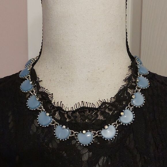 Vintage Jewelry - 🔵Vintage Blue Hearts Moonglow Lucite Links Collar Necklace Rhinestone Accent